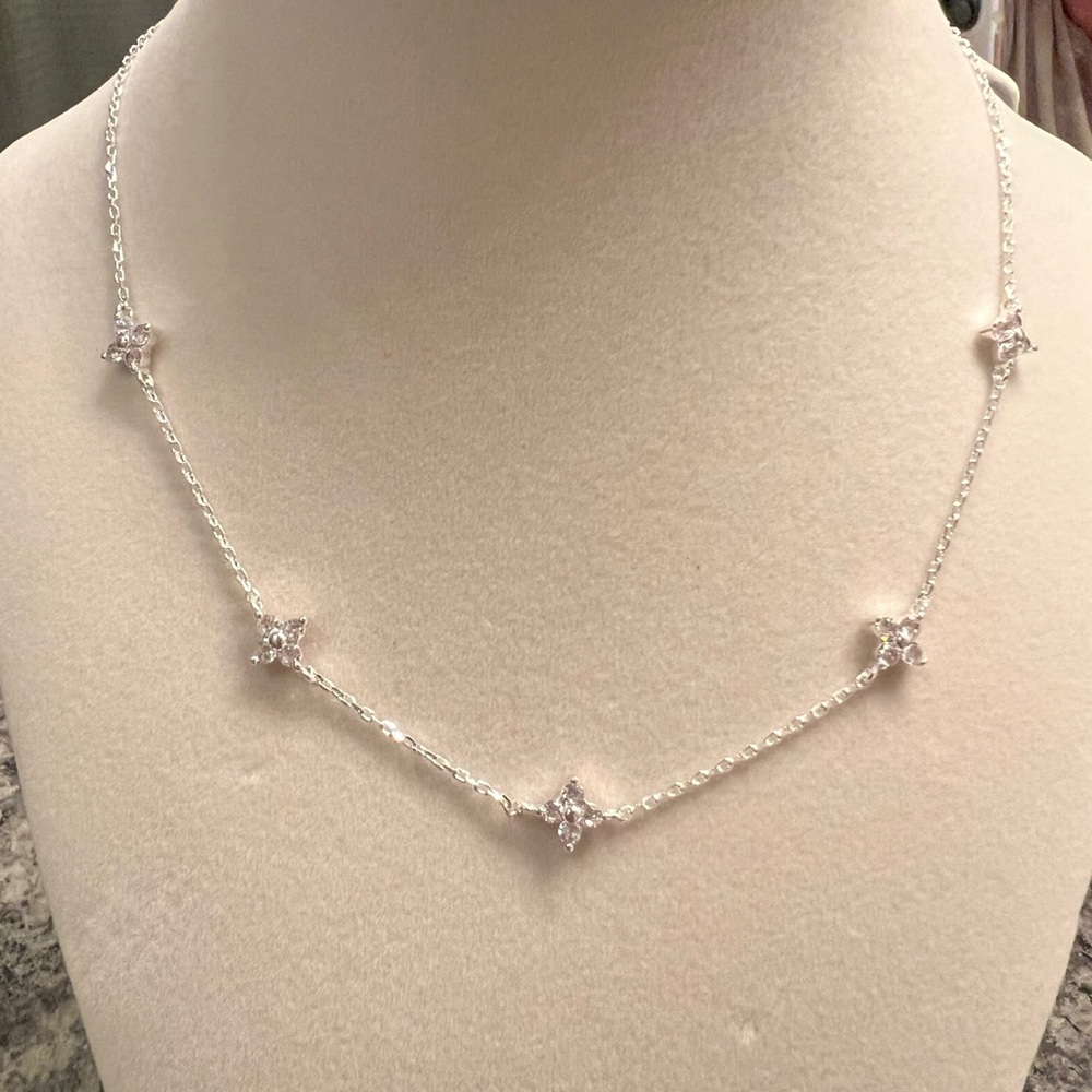 CZ Silver Clover Necklace - Picture 3 of 9